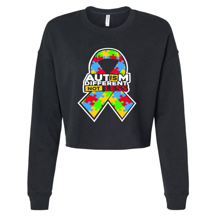 Autism Awareness Different Not Less Puzzle Ribbon Cropped Pullover Crew