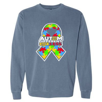 Autism Awareness Different Not Less Puzzle Ribbon Garment-Dyed Sweatshirt