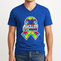 Autism Awareness Different Not Less Puzzle Ribbon V-Neck T-Shirt