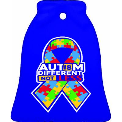 Autism Awareness Different Not Less Puzzle Ribbon Ceramic Bell Ornament