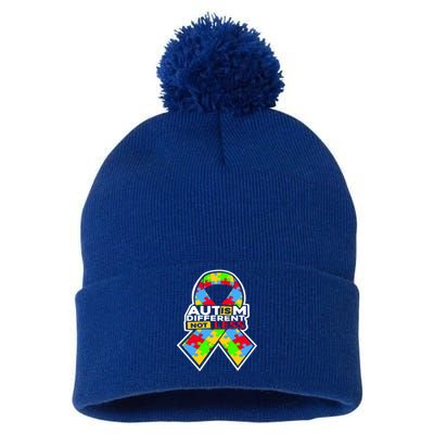 Autism Awareness Different Not Less Puzzle Ribbon Pom Pom 12in Knit Beanie