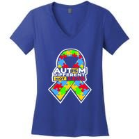 Autism Awareness Different Not Less Puzzle Ribbon Women's V-Neck T-Shirt