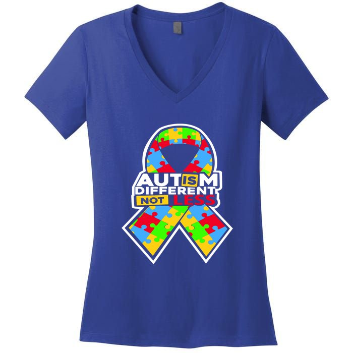 Autism Awareness Different Not Less Puzzle Ribbon Women's V-Neck T-Shirt