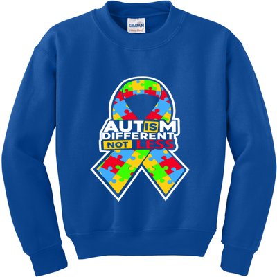 Autism Awareness Different Not Less Puzzle Ribbon Kids Sweatshirt