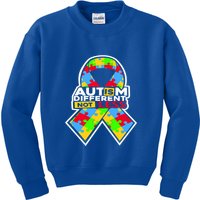 Autism Awareness Different Not Less Puzzle Ribbon Kids Sweatshirt