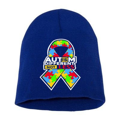 Autism Awareness Different Not Less Puzzle Ribbon Short Acrylic Beanie