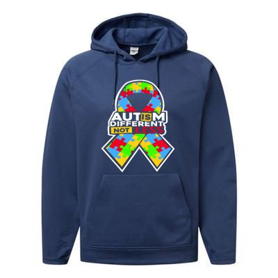 Autism Awareness Different Not Less Puzzle Ribbon Performance Fleece Hoodie