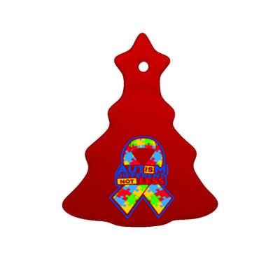 Autism Awareness Different Not Less Puzzle Ribbon Ceramic Tree Ornament