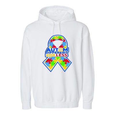 Autism Awareness Different Not Less Puzzle Ribbon Garment-Dyed Fleece Hoodie