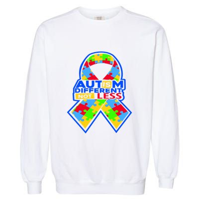 Autism Awareness Different Not Less Puzzle Ribbon Garment-Dyed Sweatshirt