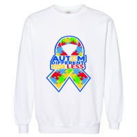 Autism Awareness Different Not Less Puzzle Ribbon Garment-Dyed Sweatshirt