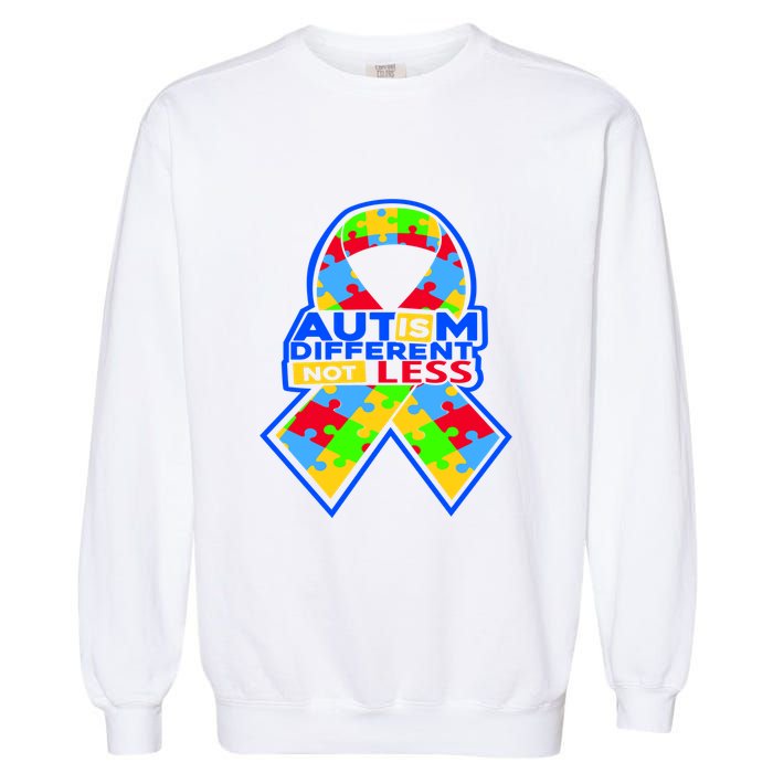 Autism Awareness Different Not Less Puzzle Ribbon Garment-Dyed Sweatshirt
