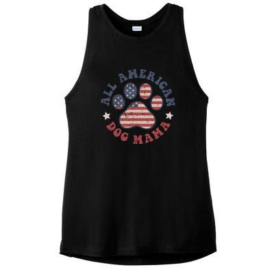 All American Dog Mama Retro | Dog Paw Flag Ladies PosiCharge Tri-Blend Wicking Tank