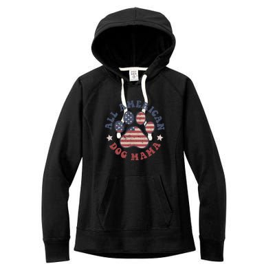 All American Dog Mama Retro | Dog Paw Flag Women's Fleece Hoodie