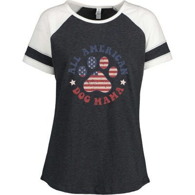 All American Dog Mama Retro | Dog Paw Flag Enza Ladies Jersey Colorblock Tee