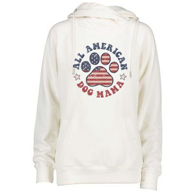 All American Dog Mama Retro | Dog Paw Flag Womens Funnel Neck Pullover Hood