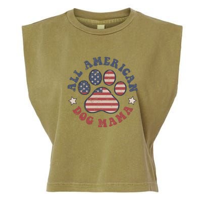 All American Dog Mama Retro | Dog Paw Flag Garment-Dyed Women's Muscle Tee