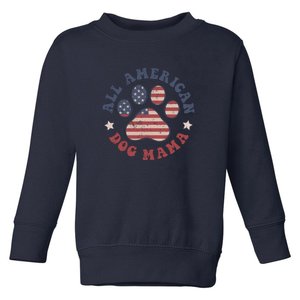 All American Dog Mama Retro | Dog Paw Flag Toddler Sweatshirt