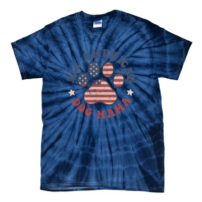 All American Dog Mama Retro | Dog Paw Flag Tie-Dye T-Shirt