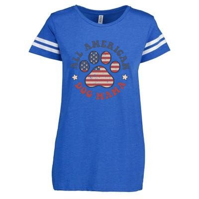 All American Dog Mama Retro | Dog Paw Flag Enza Ladies Jersey Football T-Shirt