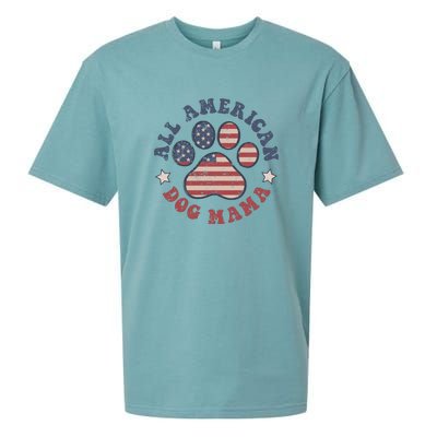 All American Dog Mama Retro | Dog Paw Flag Sueded Cloud Jersey T-Shirt