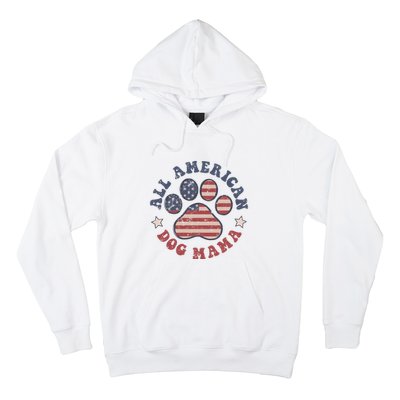 All American Dog Mama Retro | Dog Paw Flag Hoodie