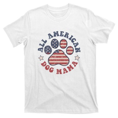 All American Dog Mama Retro | Dog Paw Flag T-Shirt