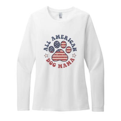 All American Dog Mama Retro | Dog Paw Flag Womens CVC Long Sleeve Shirt