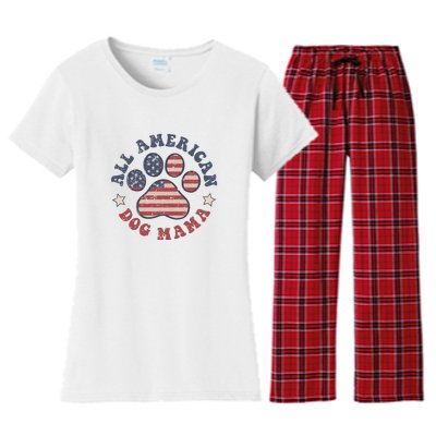 All American Dog Mama Retro | Dog Paw Flag Women's Flannel Pajama Set