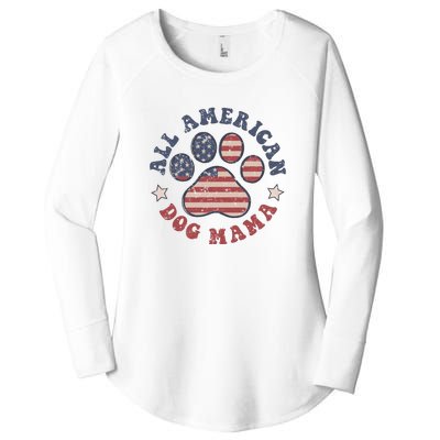 All American Dog Mama Retro | Dog Paw Flag Women's Perfect Tri Tunic Long Sleeve Shirt