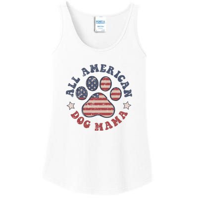 All American Dog Mama Retro | Dog Paw Flag Ladies Essential Tank