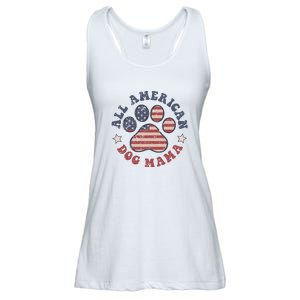 All American Dog Mama Retro | Dog Paw Flag Ladies Essential Flowy Tank