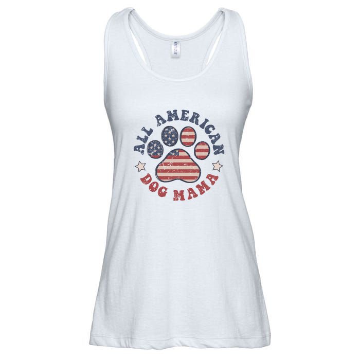 All American Dog Mama Retro | Dog Paw Flag Ladies Essential Flowy Tank