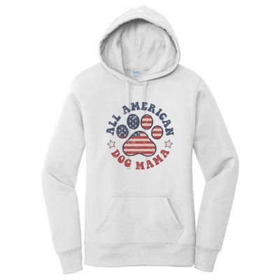 All American Dog Mama Retro | Dog Paw Flag Women's Pullover Hoodie