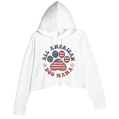 All American Dog Mama Retro | Dog Paw Flag Crop Fleece Hoodie