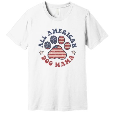 All American Dog Mama Retro | Dog Paw Flag Premium T-Shirt