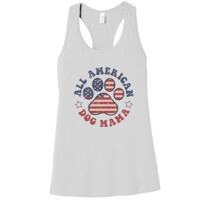 All American Dog Mama Retro | Dog Paw Flag Women's Racerback Tank