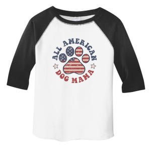 All American Dog Mama Retro | Dog Paw Flag Toddler Fine Jersey T-Shirt