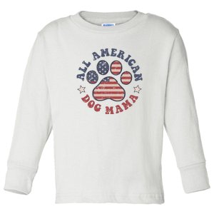 All American Dog Mama Retro | Dog Paw Flag Toddler Long Sleeve Shirt