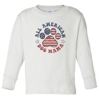 All American Dog Mama Retro | Dog Paw Flag Toddler Long Sleeve Shirt