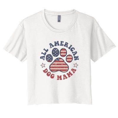 All American Dog Mama Retro | Dog Paw Flag Women's Crop Top Tee