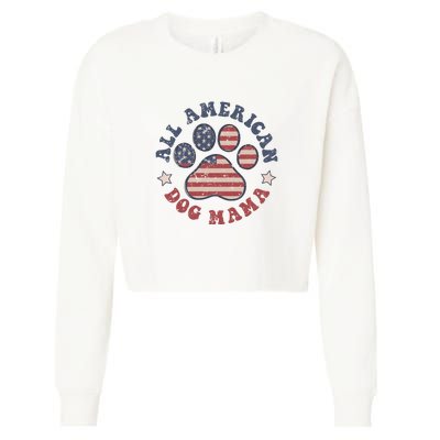 All American Dog Mama Retro | Dog Paw Flag Cropped Pullover Crew