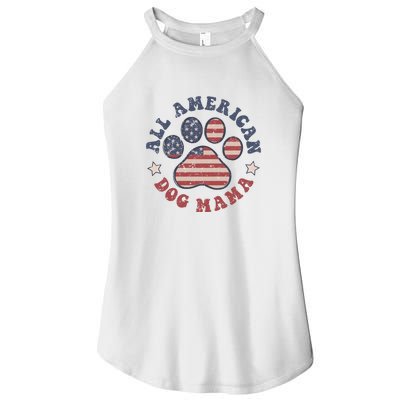 All American Dog Mama Retro | Dog Paw Flag Women's Perfect Tri Rocker Tank