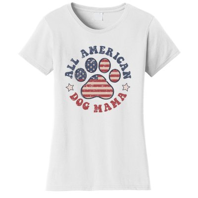 All American Dog Mama Retro | Dog Paw Flag Women's T-Shirt