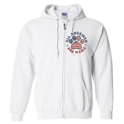 All American Dog Mama Retro | Dog Paw Flag Full Zip Hoodie