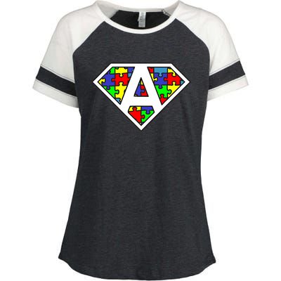 Autism Awareness Day Superhero Funny Gift Enza Ladies Jersey Colorblock Tee