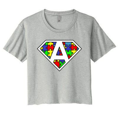 Autism Awareness Day Superhero Funny Gift Women's Crop Top Tee