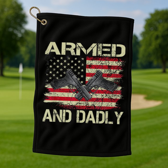 Armed And Dadly Funny Deadly Father For Father's Day Golf Towel