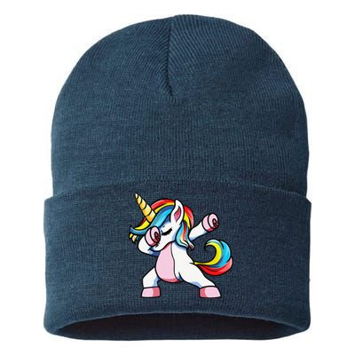 Autism Awareness Dabbing Unicorn Autistic Mom. Sustainable Knit Beanie