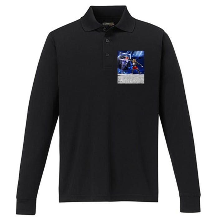 Air Ape Dunking Basketball Monkey Performance Long Sleeve Polo